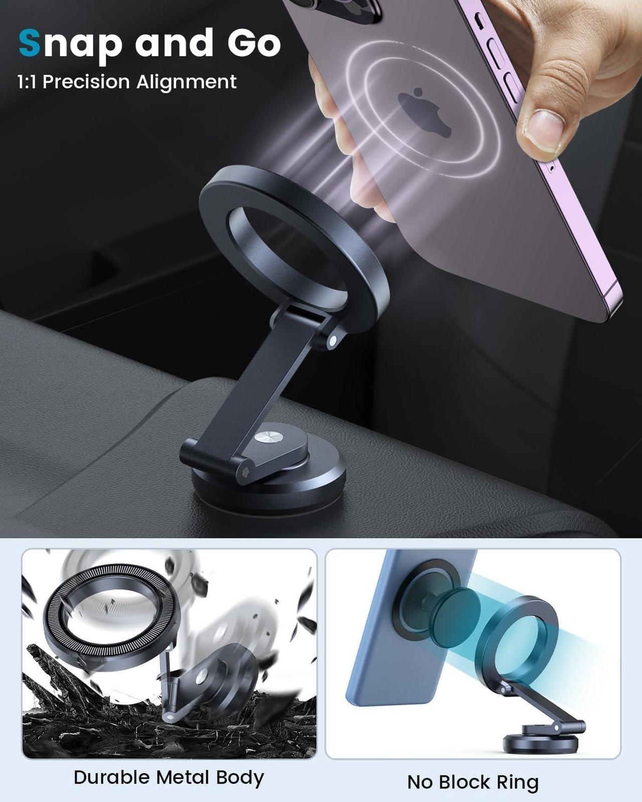 Alt view image 4 of 7 - APPS2Car Foldable Metal Magnetic Car Phone Mount for Magsafe iPhone 16 15 14 13 12 Pro Max Plus Mini MagSafe Case, One-Hand Operation