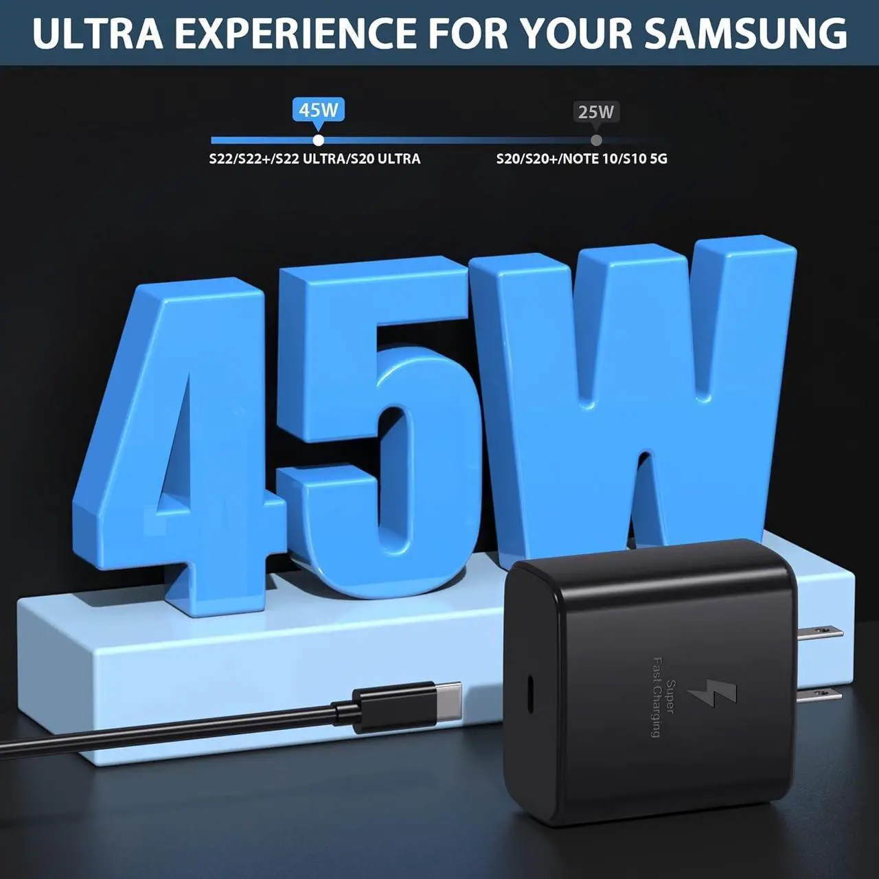 Alt view image 7 of 7 - 2Pack 45W Charger for Samsung Super Fast Charger Type C, USB C Super Fast Charging for Samsung Galaxy S23 Ultra/S23/S23+/S22/S22 Ultra/S22+/Note 20/S20/S21, Galaxy Tab S7/S7 Galaxy A, PPS Charger