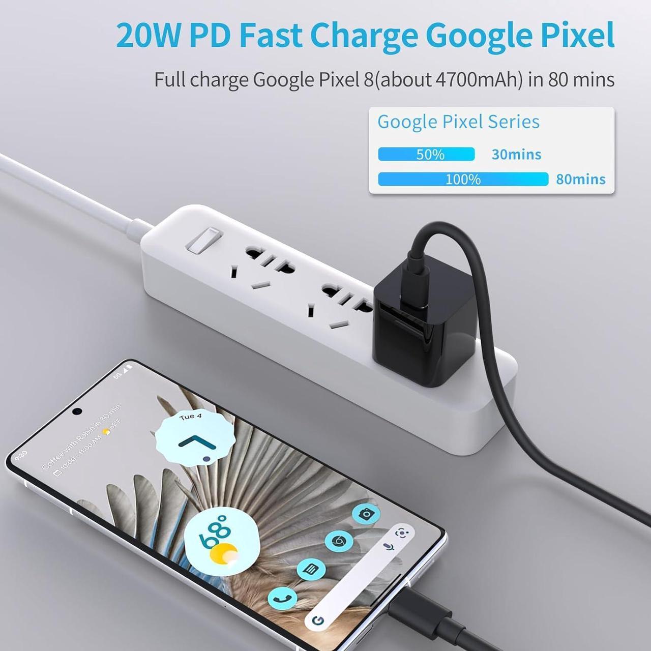 Alt view image 5 of 7 - USB C Fast Charger Kit for Google Pixel 9/9 Pro XL/8/8 Pro/7/7 Pro/6a/6 Pro/6/5a/4, Samsung Galaxy S24, Looptimo 30W PD&QC 3.0 Car Charging Adapter + 20W Wall Charger Block + 2 Pack Type C Cable 3.3ft