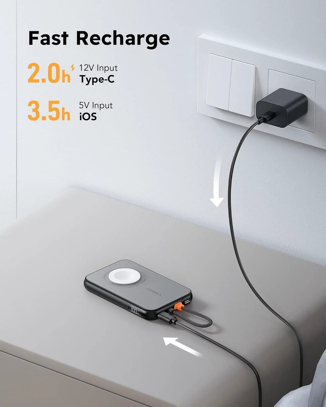 Alt view image 6 of 7 - VEGER Portable Charger for iPhone with Built in Cable, 5000mAh Mini Power Bank Battery Pack, PD 20W Fast Charger Travel Essential Compatible with iPhone14/13/12/Pro Max, Andorid, Apple Watch-Black