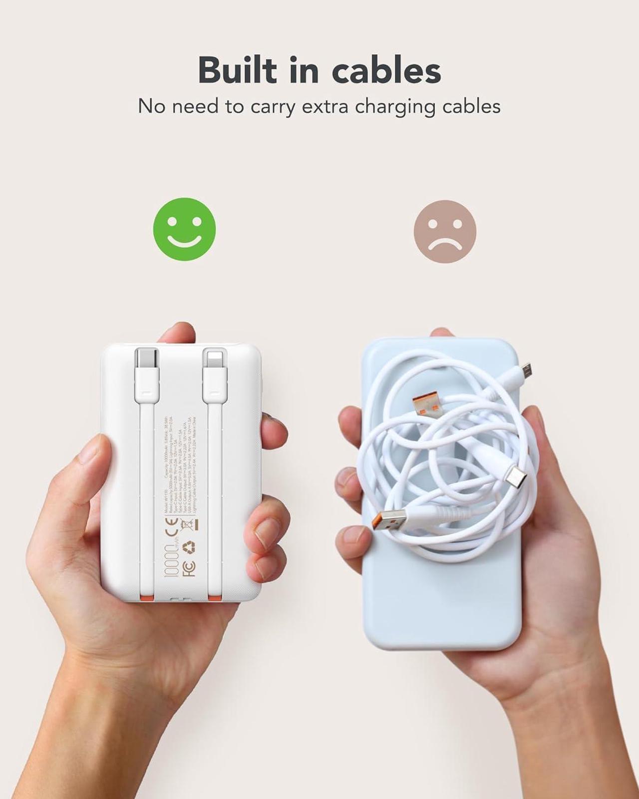 Alt view image 4 of 7 - Mini Portable Charger with Built-in Cables 22.5W Fast Charging Power Bank USB-C Small Battery Pack 10000mAh Travel Essential Slim Battery for iPhone, Samsung, Android, and More