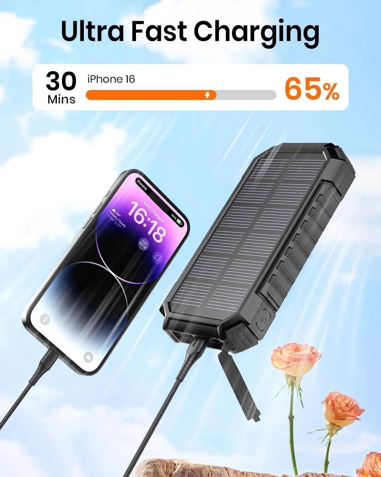 Alt view image 3 of 6 - Solar Charger Power Bank - 26800mAh Wireless Portable Charger with USB C  PD QC3.0 Fast Charging Battery Bank - External Battery Pack with 4 Outputs for Phone Tablet 2 Flashlight for Camping