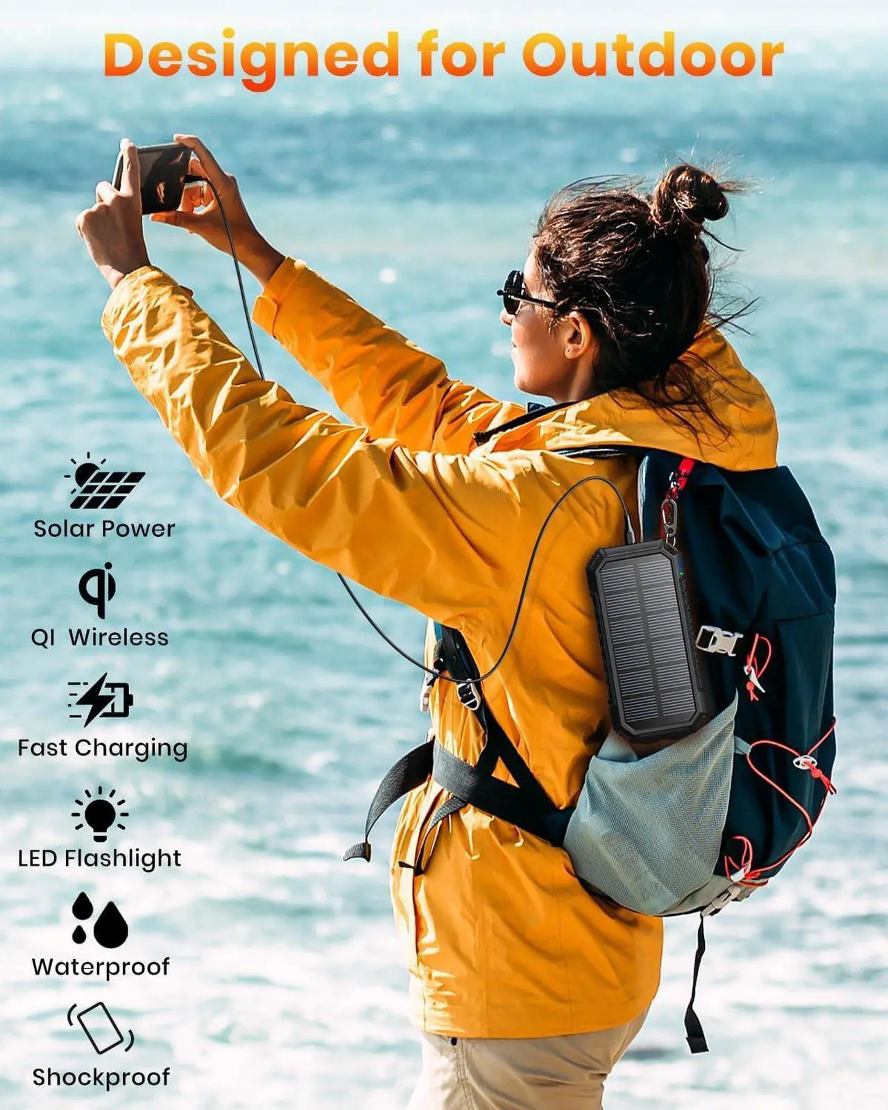 Alt view image 6 of 6 - Solar Charger Power Bank - 26800mAh Wireless Portable Charger with USB C  PD QC3.0 Fast Charging Battery Bank - External Battery Pack with 4 Outputs for Phone Tablet 2 Flashlight for Camping