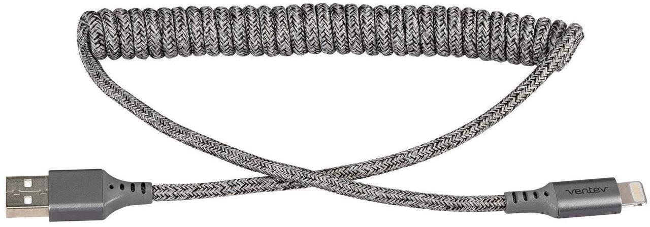 Main image of Ventev Helix 14 in Expandable iPhone Cable | Fast Charging USB-A to Lightning Cable | Coiled MFi Certified iPhone Charger Cord | No Tangle Cord, Conveniently Crafted for The Car iPhone, Gray