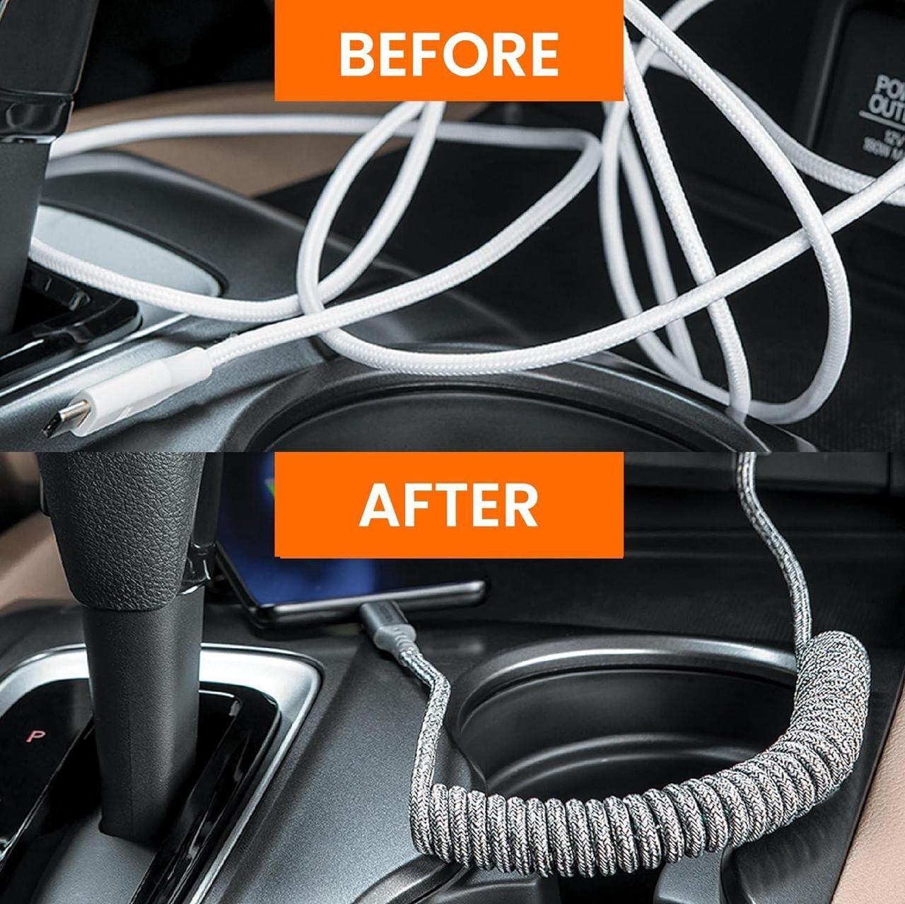 Alt view image 3 of 6 - Ventev Helix 14 in Expandable iPhone Cable | Fast Charging USB-A to Lightning Cable | Coiled MFi Certified iPhone Charger Cord | No Tangle Cord, Conveniently Crafted for The Car iPhone, Gray
