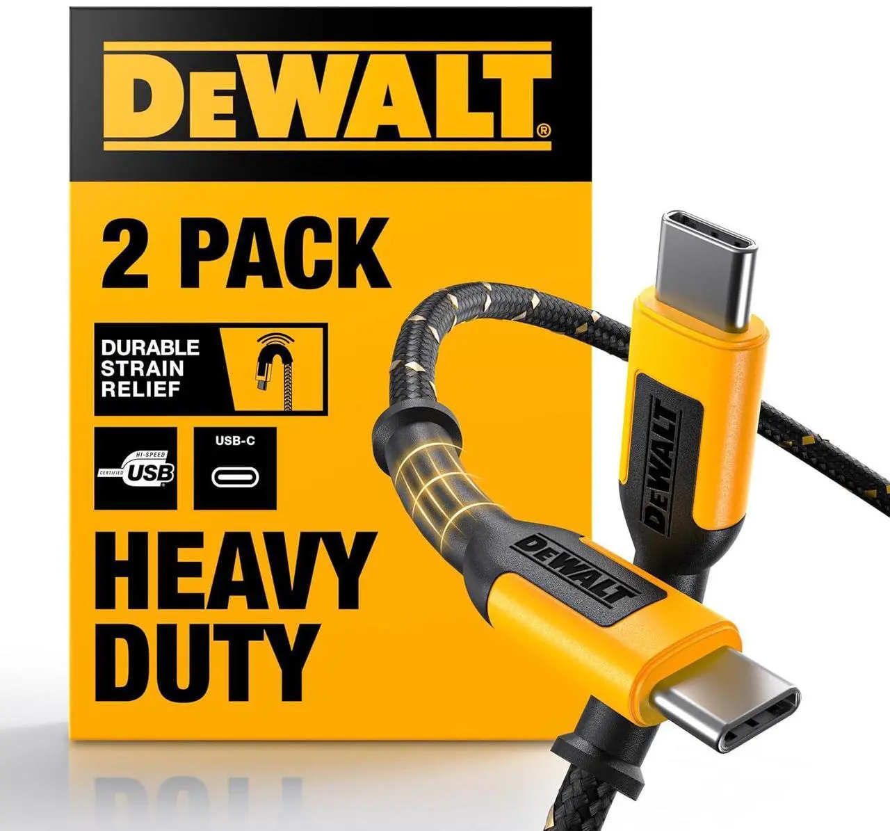 Main image of DEWALT Short USB C to USB C 60W Cable (2 Pack 6in.), Durable Type C Fast Charging Nylon Braided Cord, Compatible with iPhone 16/15 Series, Android Samsung Galaxy S24/S23/S22/ Ultra, iPad Pro