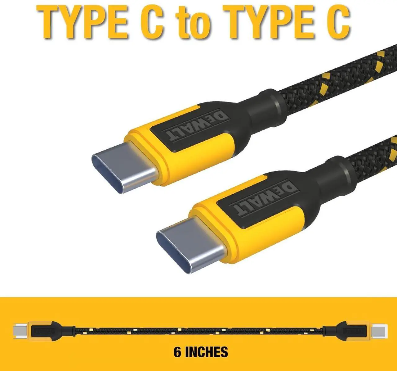 Alt view image 2 of 7 - DEWALT Short USB C to USB C 60W Cable (2 Pack 6in.), Durable Type C Fast Charging Nylon Braided Cord, Compatible with iPhone 16/15 Series, Android Samsung Galaxy S24/S23/S22/ Ultra, iPad Pro