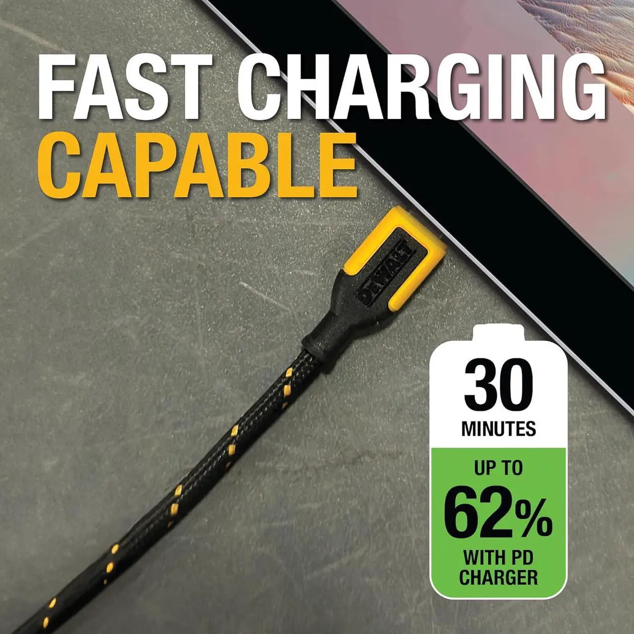 Alt view image 6 of 7 - DEWALT Short USB C to USB C 60W Cable (2 Pack 6in.), Durable Type C Fast Charging Nylon Braided Cord, Compatible with iPhone 16/15 Series, Android Samsung Galaxy S24/S23/S22/ Ultra, iPad Pro