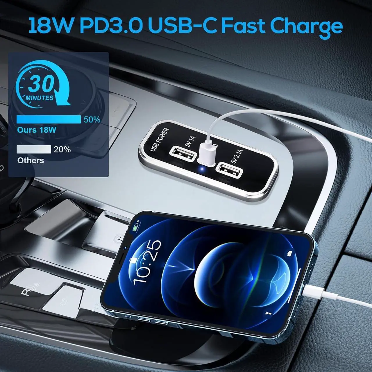 Alt view image 3 of 7 - 3 Ports 12V USB Outlet 3.1A Dual USB A Port & PD3.0 USB C Port Charger Socket Blue Light for Car Marine Truck