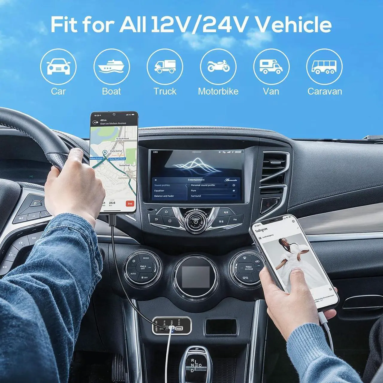 Alt view image 7 of 7 - 3 Ports 12V USB Outlet 3.1A Dual USB A Port & PD3.0 USB C Port Charger Socket Blue Light for Car Marine Truck