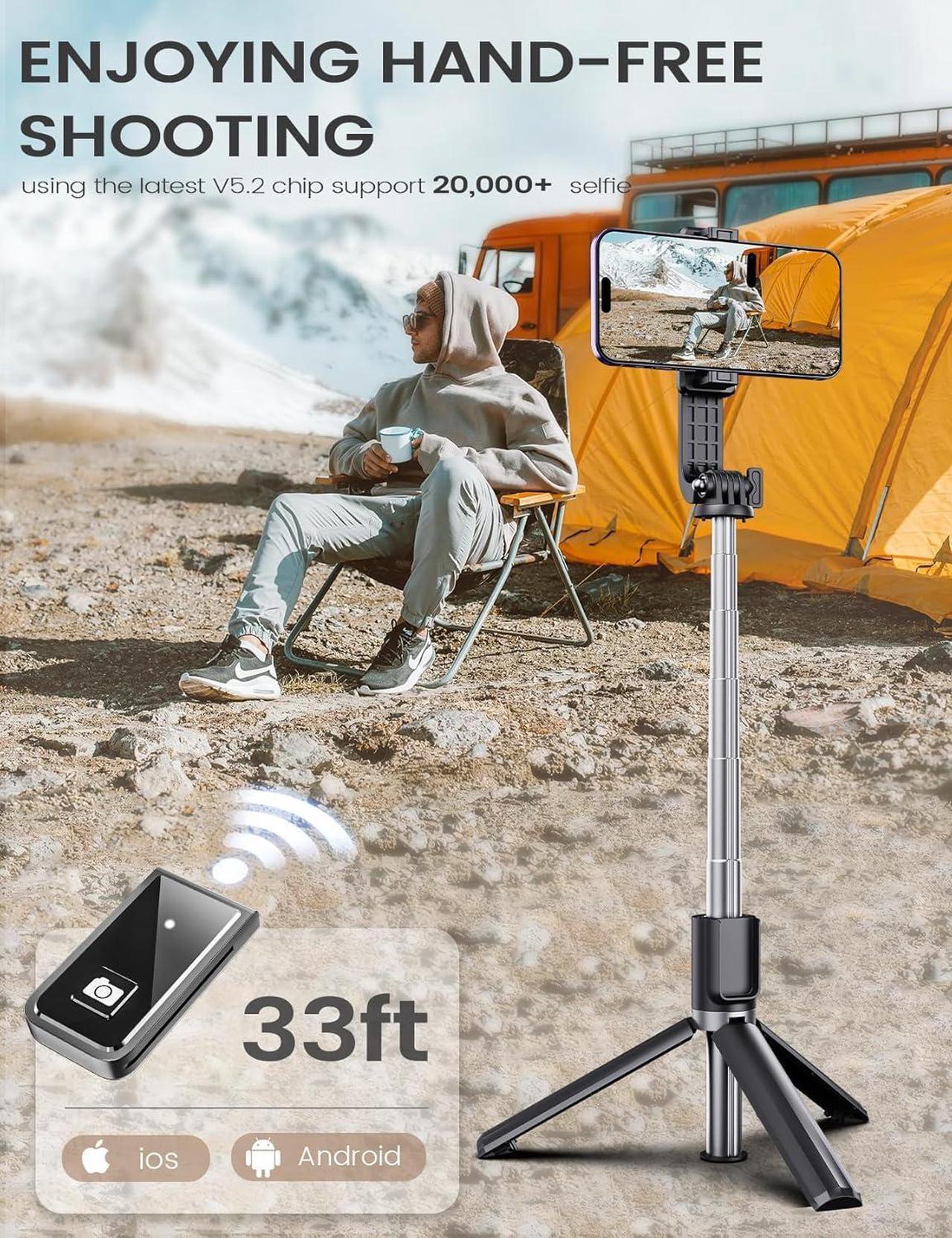 Alt view image 3 of 7 - Selfie Stick Tripod with Remote, Extendable 360° Rotatable Selfie Stick, 41.7" Phone Tripod Stand for Cell Phone Filming Compatible with iPhone Samsung Android Smartphone Gopro