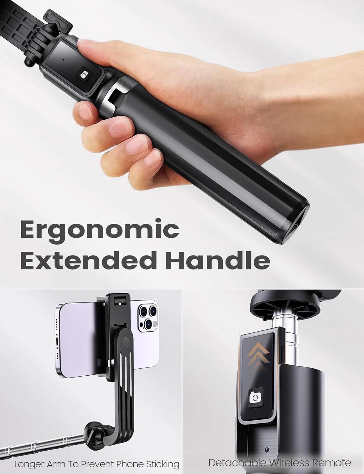 Alt view image 4 of 7 - Selfie Stick Tripod with Remote, Extendable 360° Rotatable Selfie Stick, 41.7" Phone Tripod Stand for Cell Phone Filming Compatible with iPhone Samsung Android Smartphone Gopro