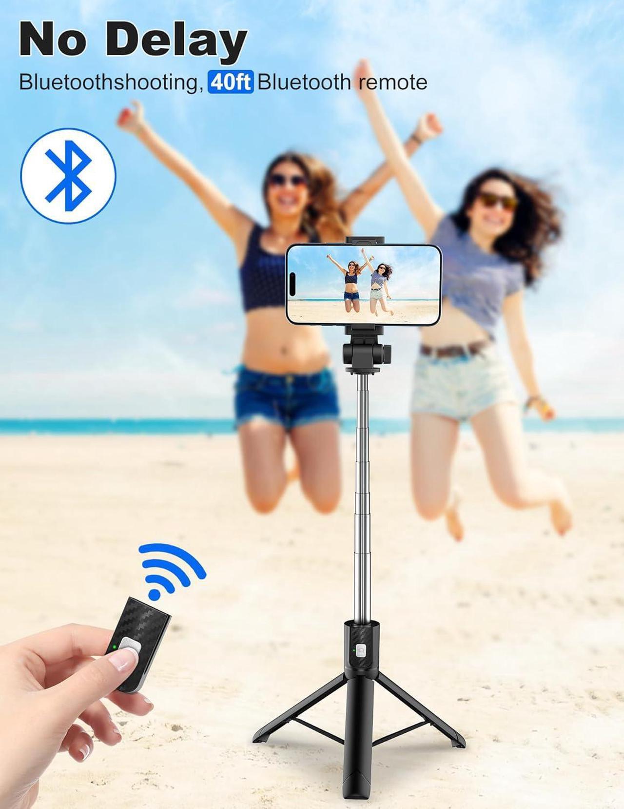 Alt view image 3 of 6 - Selfie Stick Tripod with Remote, Phone Tripod with Extendable Phone Holder, Portable Selfie StickTripod for iPhone Android TikTok YouTube Vlog