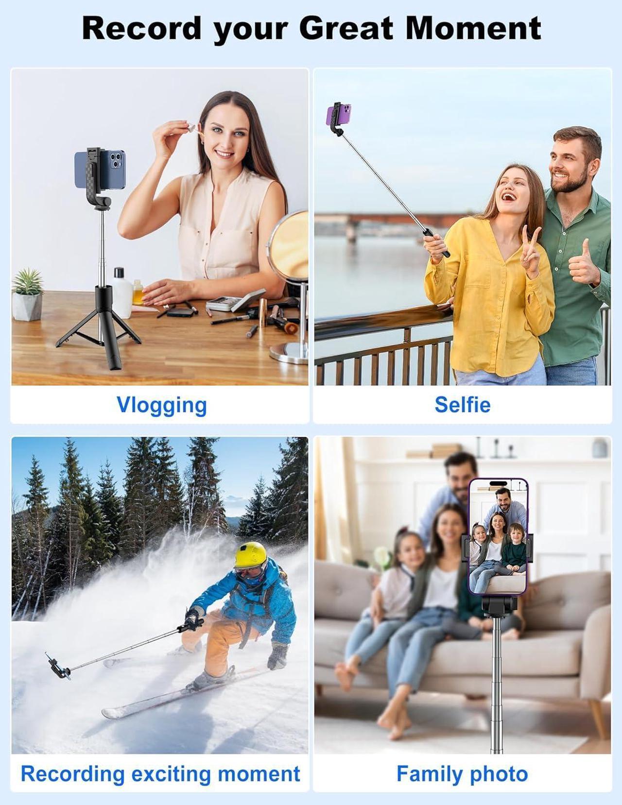 Alt view image 6 of 6 - Selfie Stick Tripod with Remote, Phone Tripod with Extendable Phone Holder, Portable Selfie StickTripod for iPhone Android TikTok YouTube Vlog