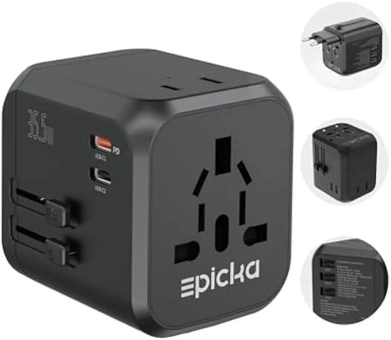 Main image of EPICKA Universal Travel Adapter, International Plug Adapter with Dual AC Outlet, 2 USB-C 35W PD Fast Charging & 3 USB-A, All in One Worldwide Wall Charger (TA-205, Black)