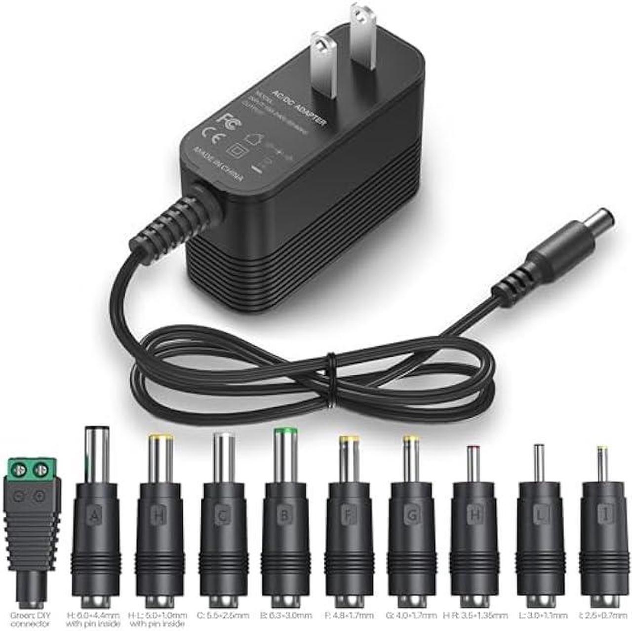 Main image of 12V Power Supply AC Adapter 12 Volt Charger Universal Power Adapter for DC in 12V Power Cord with 10 Interchangeable Jacks for 1000mA 900mA 800mA 700mA 600mA 500mA 400mA 300mA 200mA 100mA Electronic