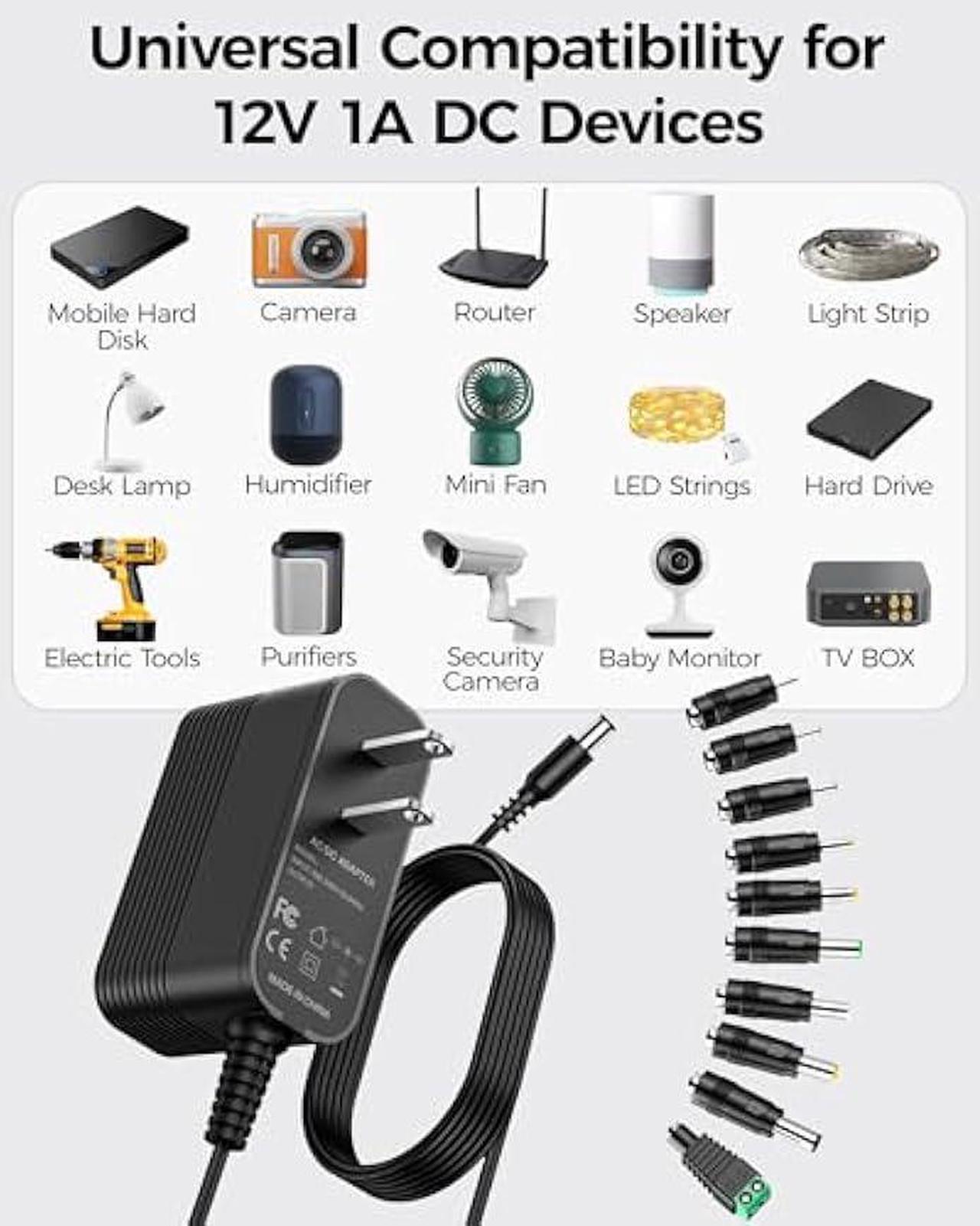 Alt view image 2 of 5 - 12V Power Supply AC Adapter 12 Volt Charger Universal Power Adapter for DC in 12V Power Cord with 10 Interchangeable Jacks for 1000mA 900mA 800mA 700mA 600mA 500mA 400mA 300mA 200mA 100mA Electronic