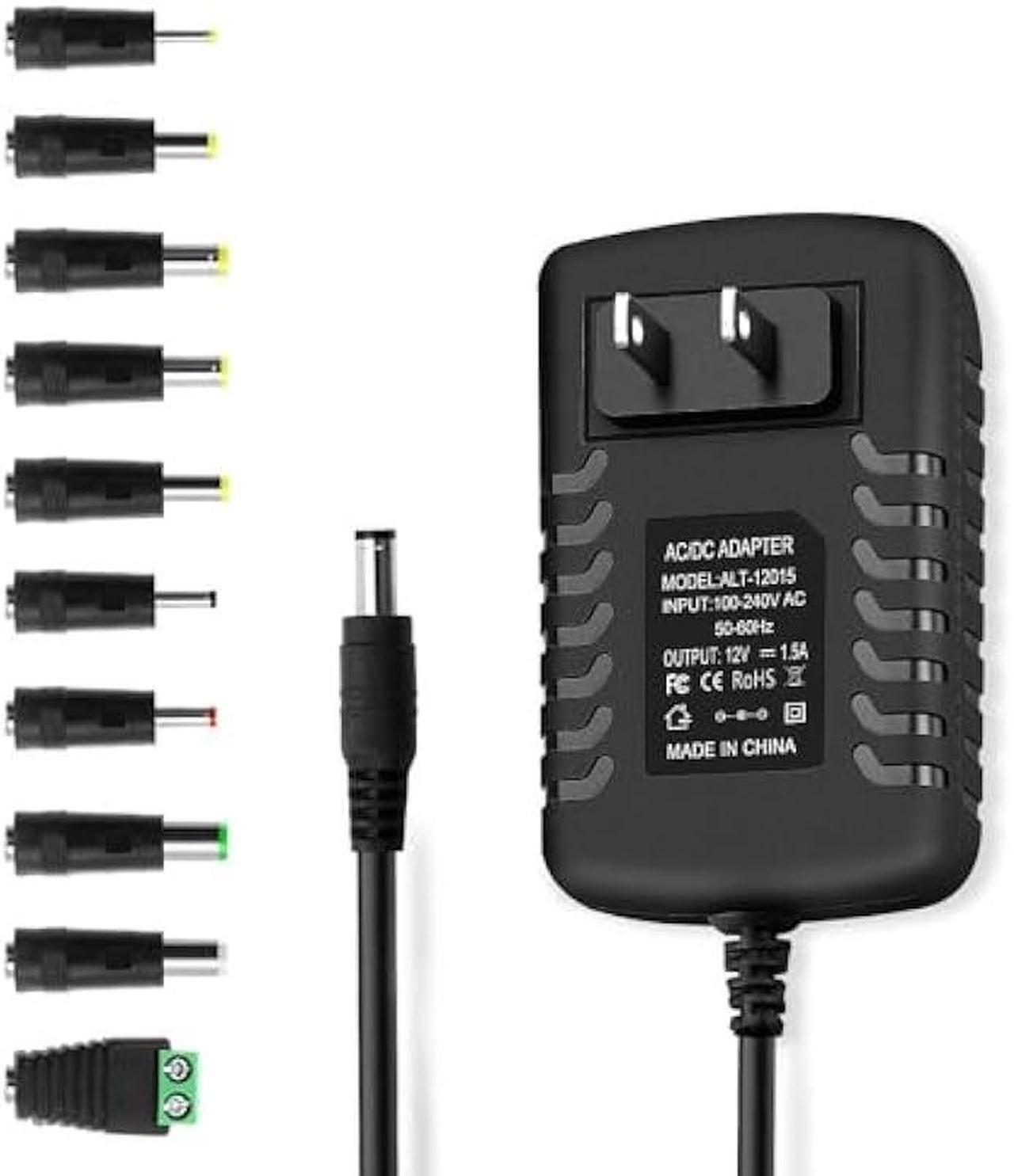 Main image of DC 12 Volt 1.5 Amp Switching Power Supply, 100-240V 50-60Hz AC to DC 12V 1.5A 18W Power Supply Adapter with 5.5mm x 2.5mm Barrel, and 10 More Sizes of Tips