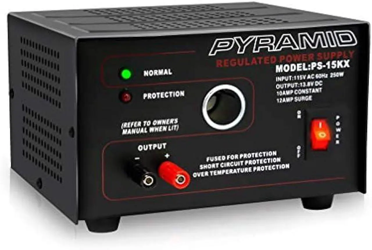 Main image of Pyramid Universal Compact Bench Power Supply - 10 Amp Linear Regulated Home Lab Benchtop AC-to-DC Converter w/ 13.8 Volt DC 115V AC 250W Input, Screw Type Terminal, 12V Car Cigarette Lighter-PS15K.5