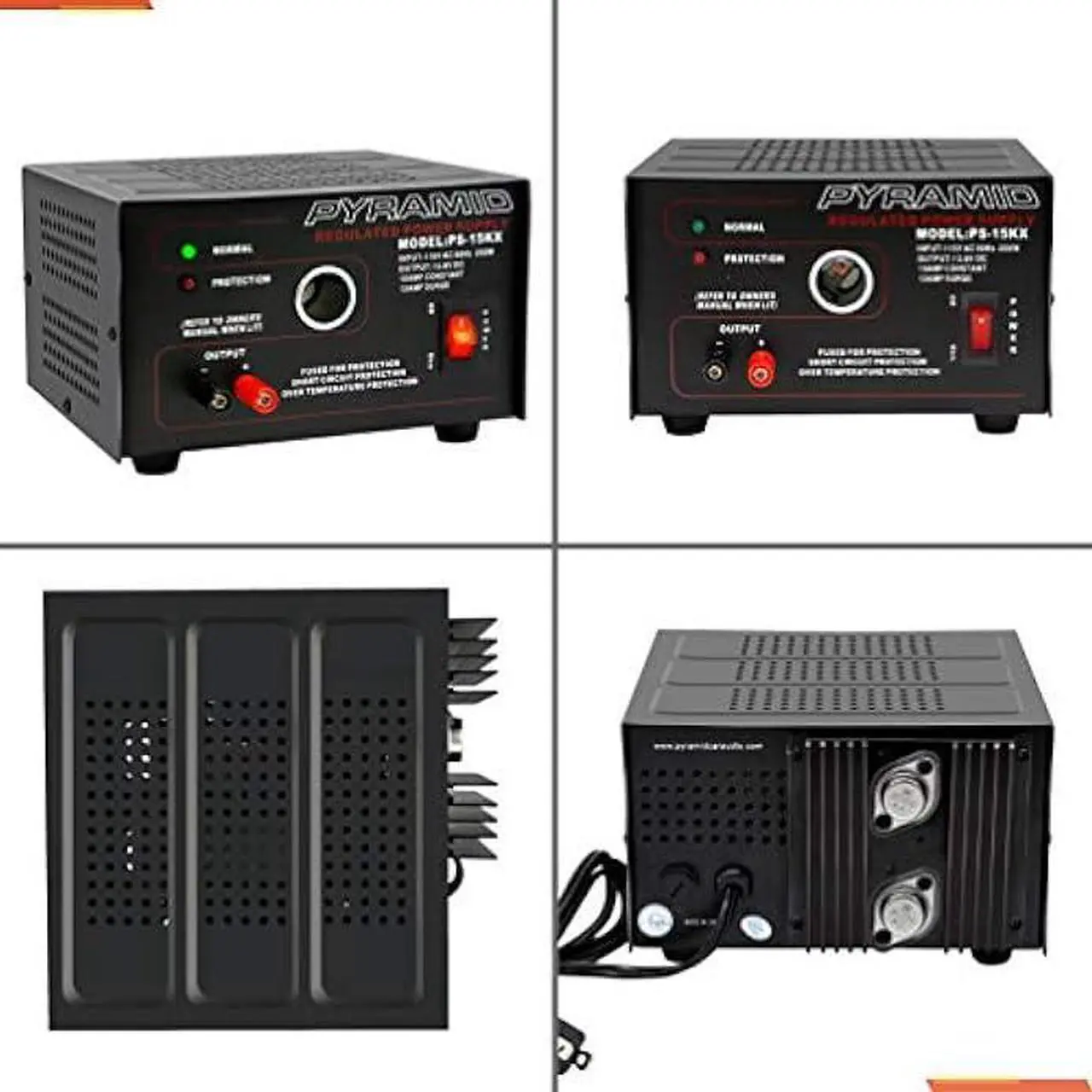 Alt view image 2 of 6 - Pyramid Universal Compact Bench Power Supply - 10 Amp Linear Regulated Home Lab Benchtop AC-to-DC Converter w/ 13.8 Volt DC 115V AC 250W Input, Screw Type Terminal, 12V Car Cigarette Lighter-PS15K.5