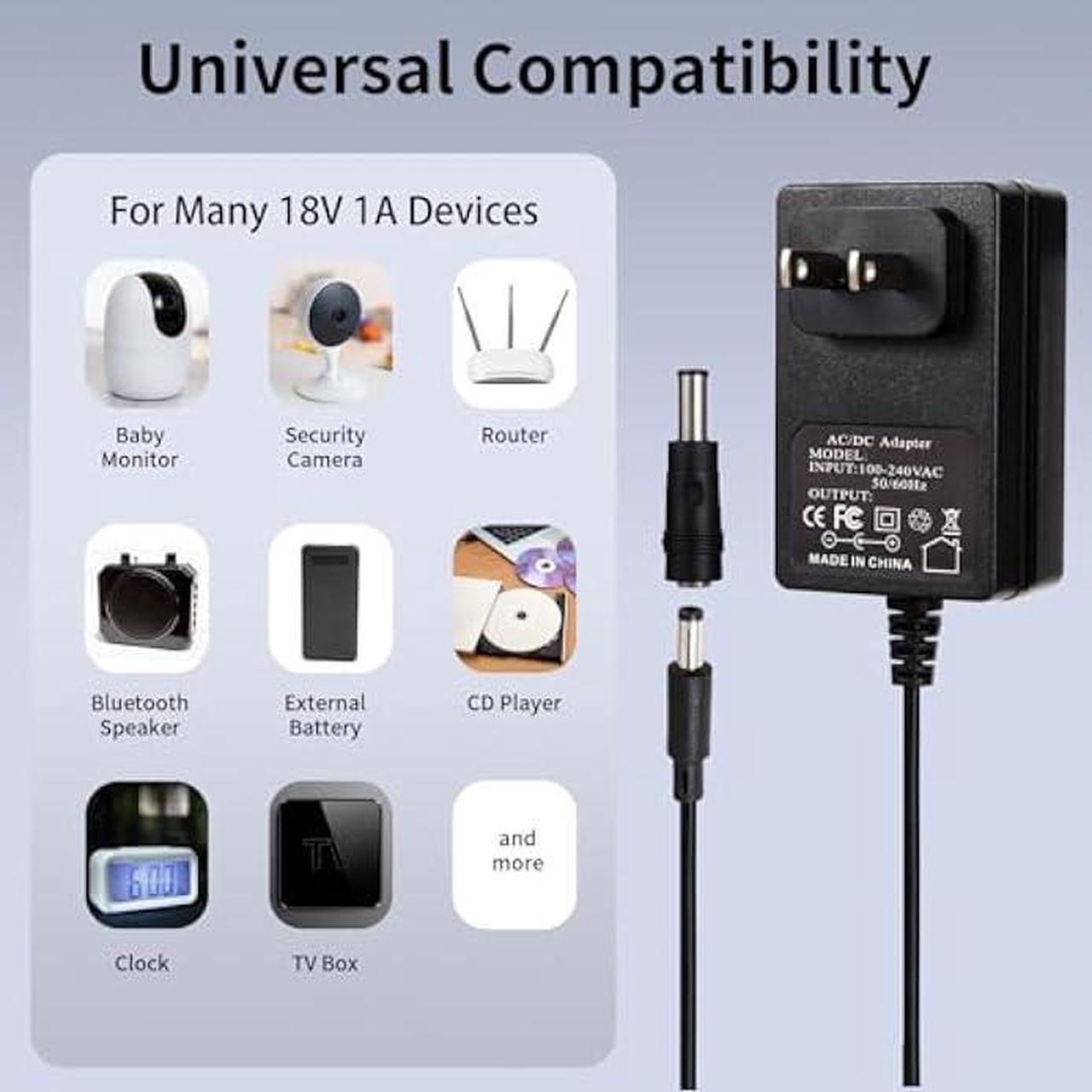 Alt view image 6 of 6 - 18V AC DC Power Supply Adapter 18Volt 1 Amp Charger DC 18V 1A Power Cord with 8 Interchangeable Jacks for 100mA 200mA 300mA 400mA 500mA 600mA 800mA 900mA 1000mA Electronics