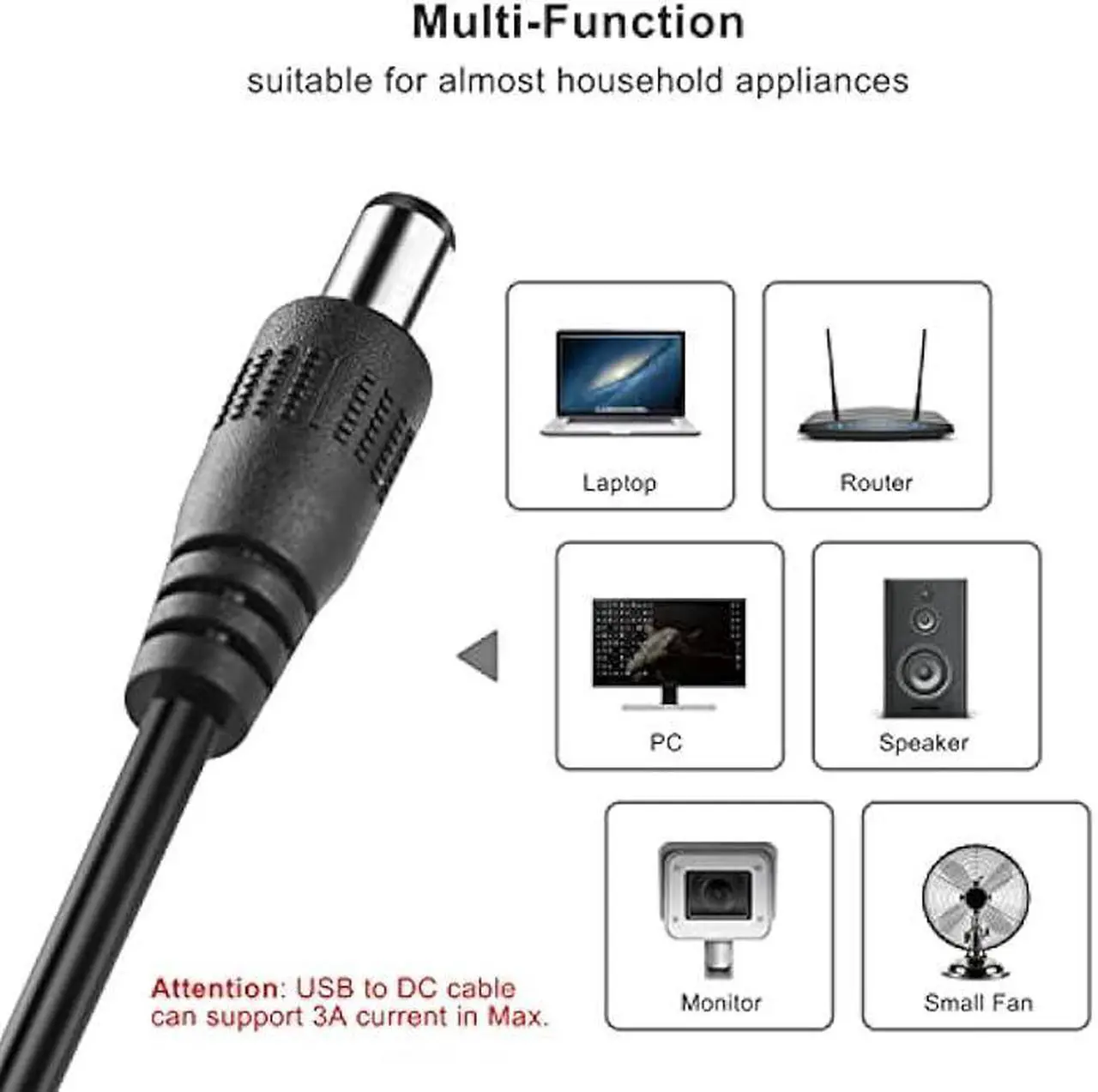 Alt view image 5 of 5 - Aceyoon USB 5V DC Power Supply with 24pcs Universal Laptop Power Adapter - USB 2.0 to DC 5.5x2.1mm Plug Charging Cord - Max 3A - Compatible with Laptop, Router, Speaker, Monitor, Mini Fan