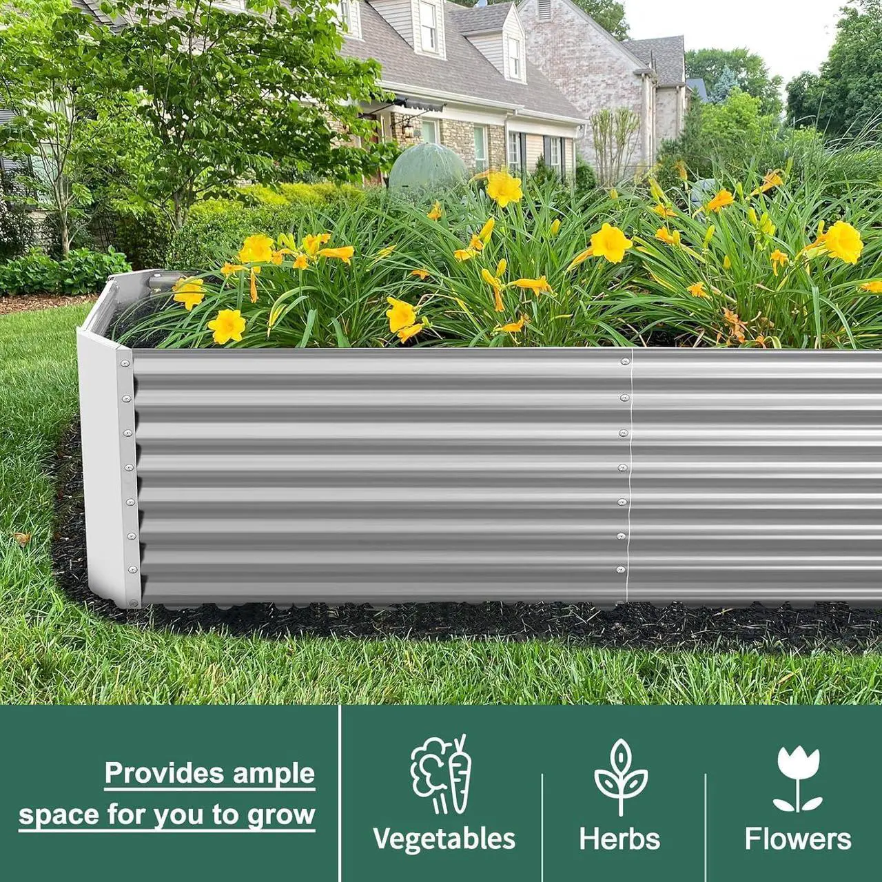 Alt view image 4 of 6 - Land Guard 8×4×2 ft Galvanized Raised Garden Bed Kit, Galvanized Planter Raised Garden Boxes Outdoor, Large Metal Raised Garden Beds for Vegetables.