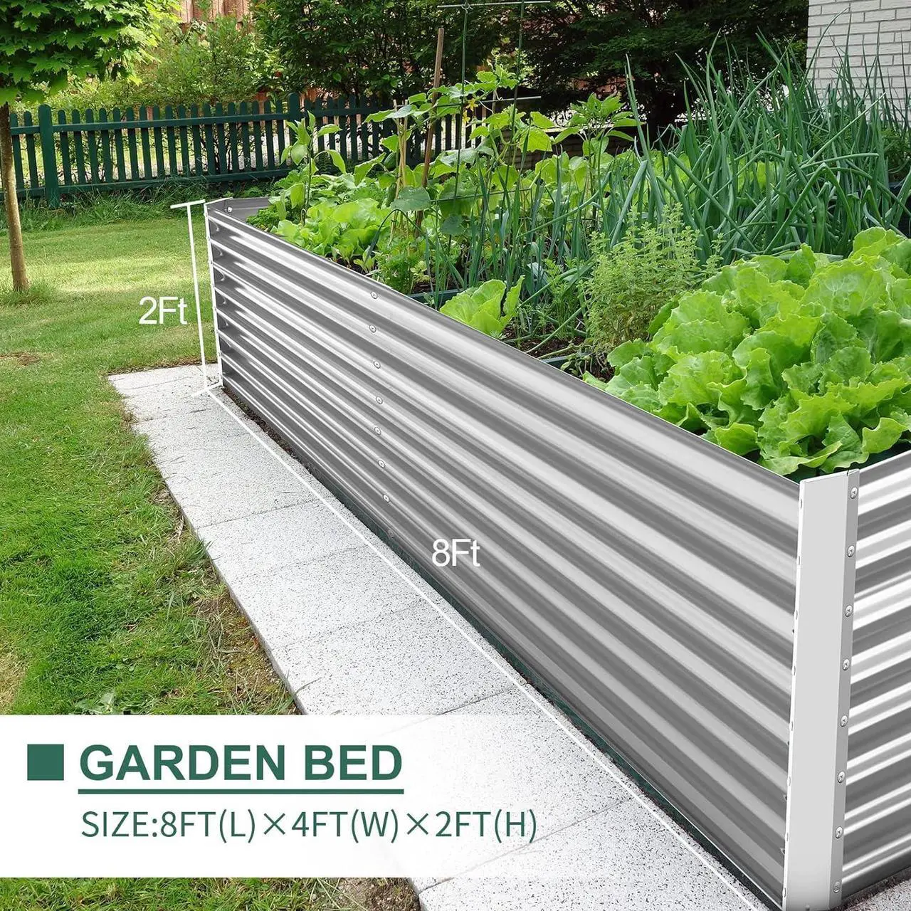 Alt view image 6 of 6 - Land Guard 8×4×2 ft Galvanized Raised Garden Bed Kit, Galvanized Planter Raised Garden Boxes Outdoor, Large Metal Raised Garden Beds for Vegetables.