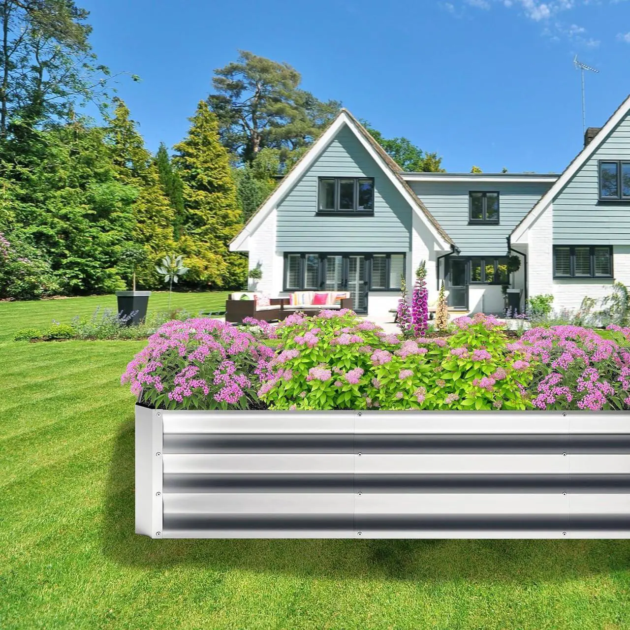 Alt view image 2 of 7 - 12x2x1FT Galvanized Raised Garden Bed,Planter Raised Beds-Metal Garden Box,Large Plant for Outdoor Planting, Vegetables Bed,Flower,Herb-Sliver