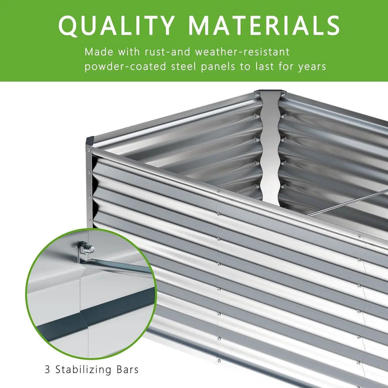 Alt view image 5 of 7 - 8x2x2FT Galvanized Raised Garden Bed,Planter Raised Beds-Metal Garden Box,Large Plant for Outdoor Planting, Vegetables Bed,Flower,Herb-Sliver