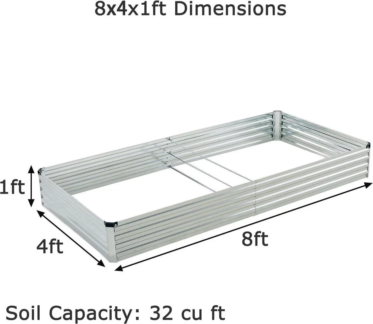 Alt view image 3 of 6 - 8x4x1ft(2 Pack) Galvanized Raised Garden Bed,Outdoor Planter Box Metal Patio Kit Planting Bed for Vegetables Flowers Herb,Silver