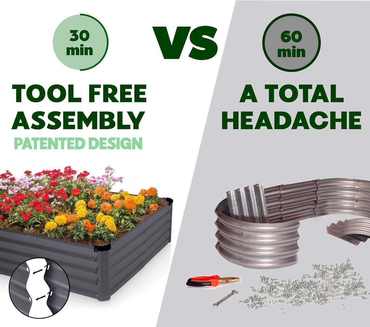 Alt view image 3 of 6 - Galvanized Raised Garden Beds Outdoor // 6×3×1 ft Planter Raised Beds for Gardening, Vegetables, Flowers // Large Metal Garden Box // Patented Tool-Free Design (Dark Gray)