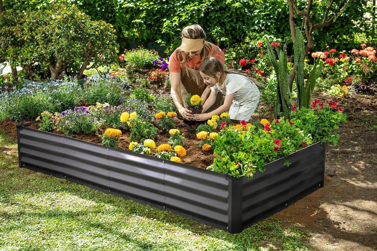 Alt view image 2 of 6 - Galvanized Raised Garden Beds Outdoor // 6×3×1 ft Planter Raised Beds for Gardening, Vegetables, Flowers // Large Metal Garden Box // Patented Tool-Free Design (Dark Gray)