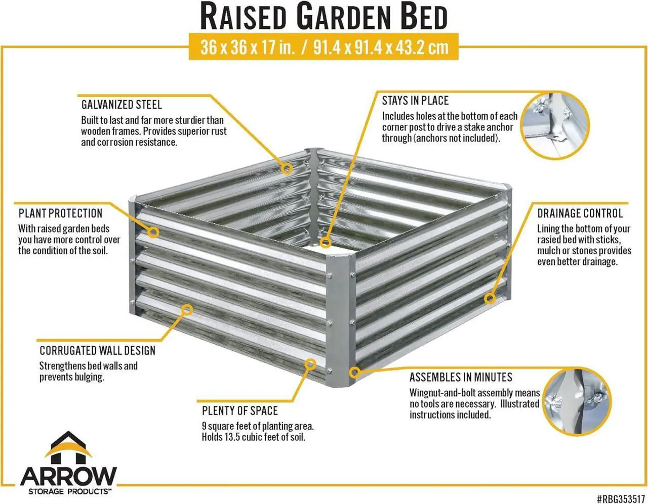 Alt view image 5 of 7 - Arrow Sheds GrowIT Galvanized Steel Raised Flower and Plant Bed for The Garden or Greenhouse, 36" x 36" x 17"