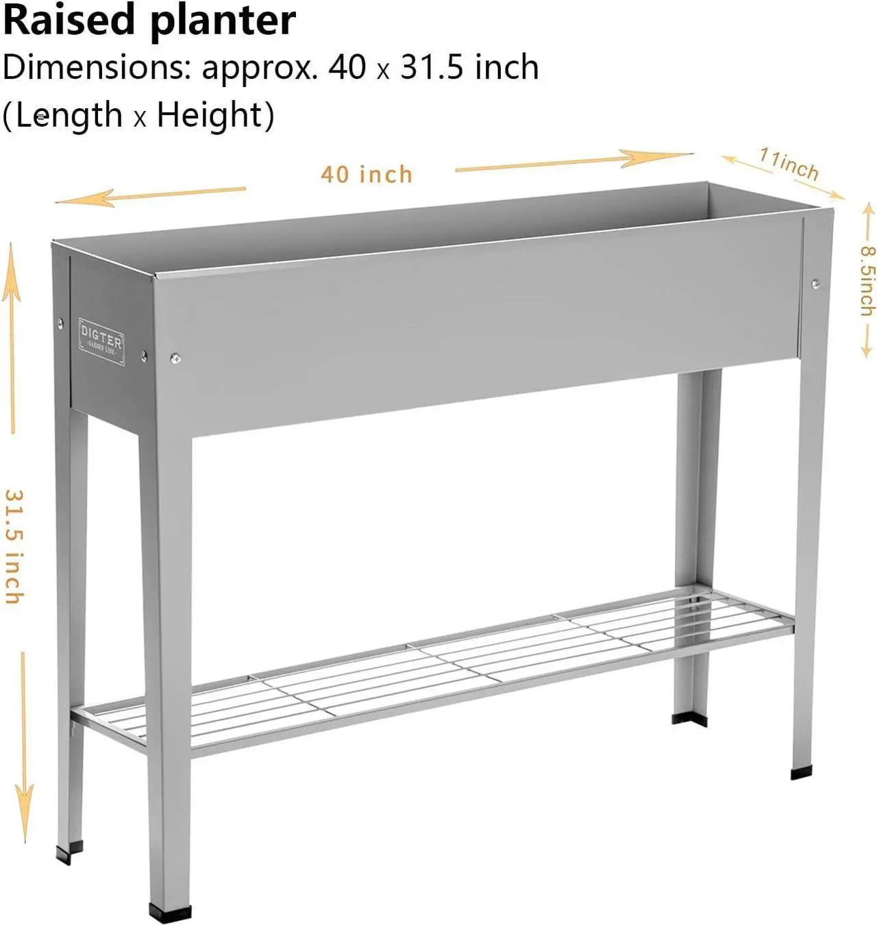 Alt view image 3 of 5 - Raised Garden Bed, Garden Raised Planter Box with Legs, Galvanized Garden Planter for Herbs and Vegetables (40" Grey)