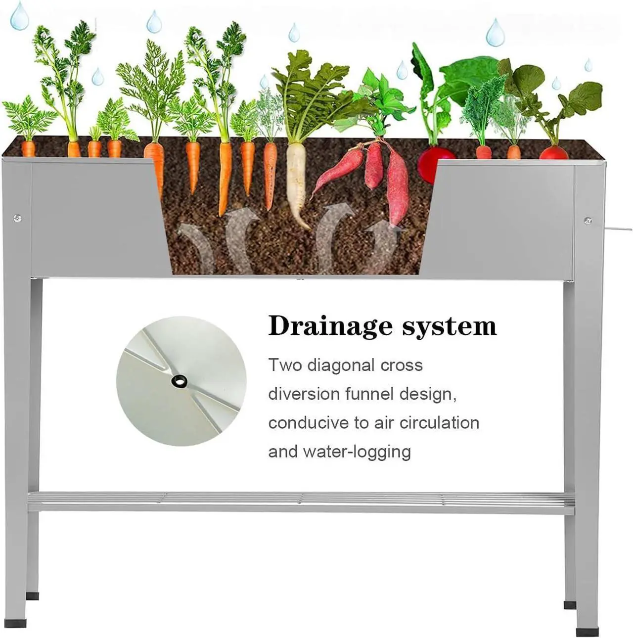 Alt view image 4 of 5 - Raised Garden Bed, Garden Raised Planter Box with Legs, Galvanized Garden Planter for Herbs and Vegetables (40" Grey)