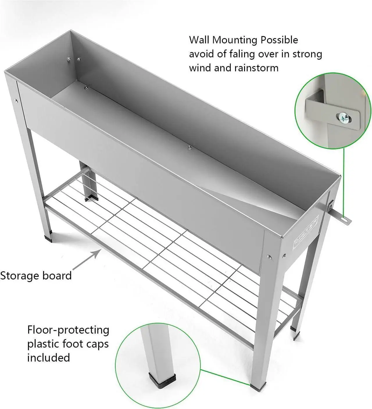 Alt view image 5 of 5 - Raised Garden Bed, Garden Raised Planter Box with Legs, Galvanized Garden Planter for Herbs and Vegetables (40" Grey)