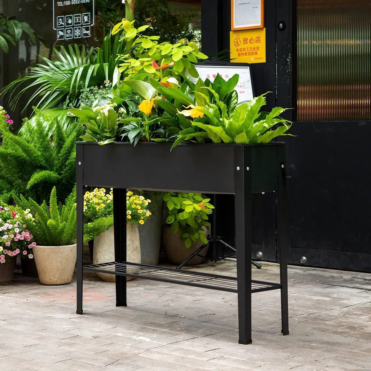 Alt view image 2 of 6 - Piksedo Raised Garden Bed, Elevated Planter Metal Plant Box with Legs Standing Garden Stand Drainage Holes Frosted Black