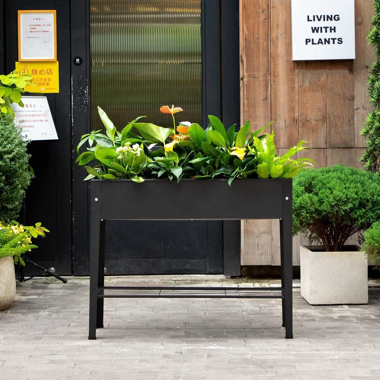 Alt view image 5 of 6 - Piksedo Raised Garden Bed, Elevated Planter Metal Plant Box with Legs Standing Garden Stand Drainage Holes Frosted Black