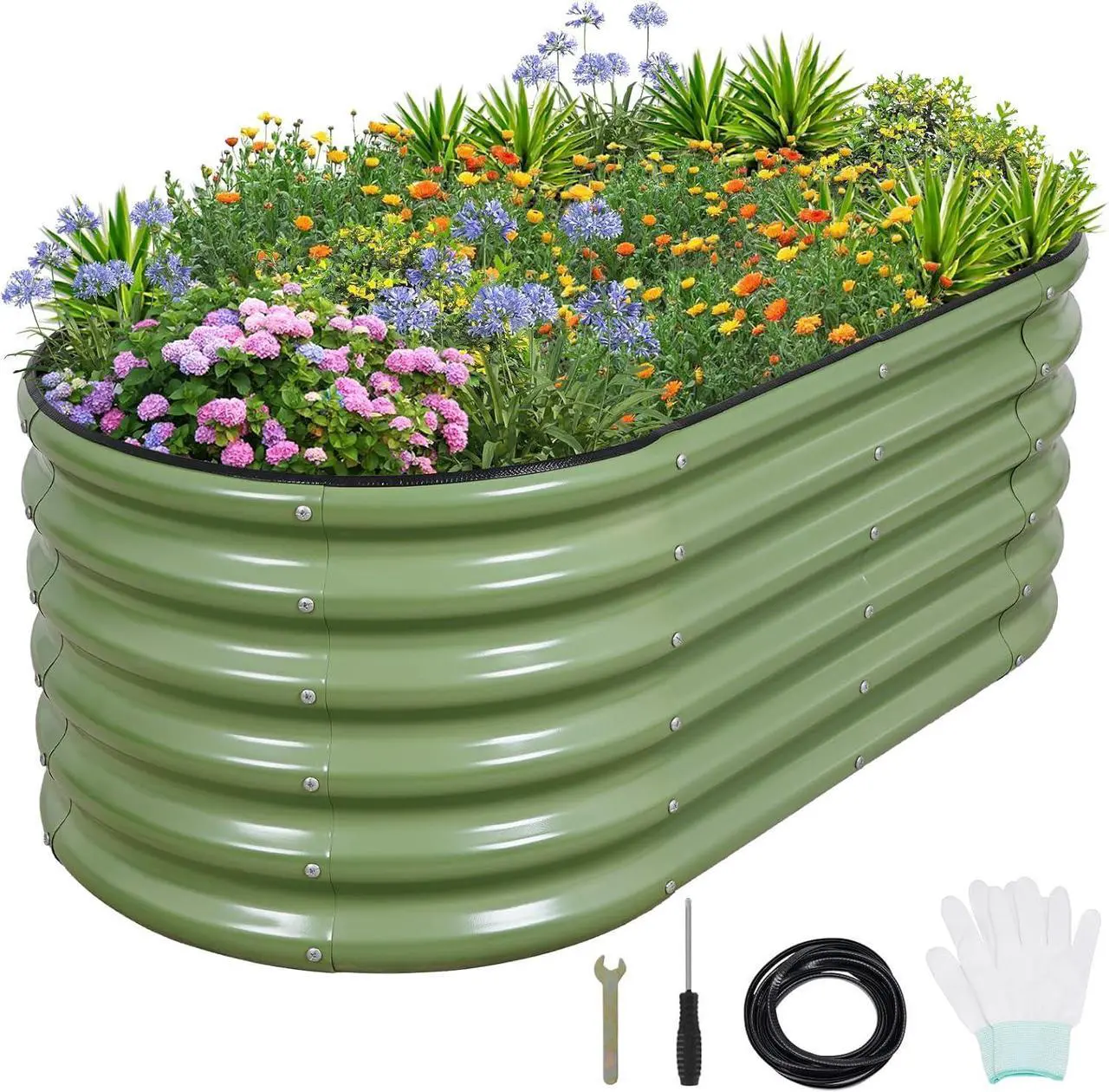 Main image of 1MORE Galvanized Raised Garden Bed- Planter Garden Boxes Outdoor, Raised Beds for Gardening, 4x2x1.4ft Metal Garden Bed Kit for Vegetables Flower, Planter Raised Bed with Protective Tape & Tools.Green