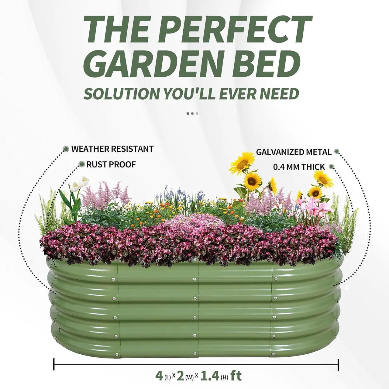 Alt view image 2 of 7 - 1MORE Galvanized Raised Garden Bed- Planter Garden Boxes Outdoor, Raised Beds for Gardening, 4x2x1.4ft Metal Garden Bed Kit for Vegetables Flower, Planter Raised Bed with Protective Tape & Tools.Green