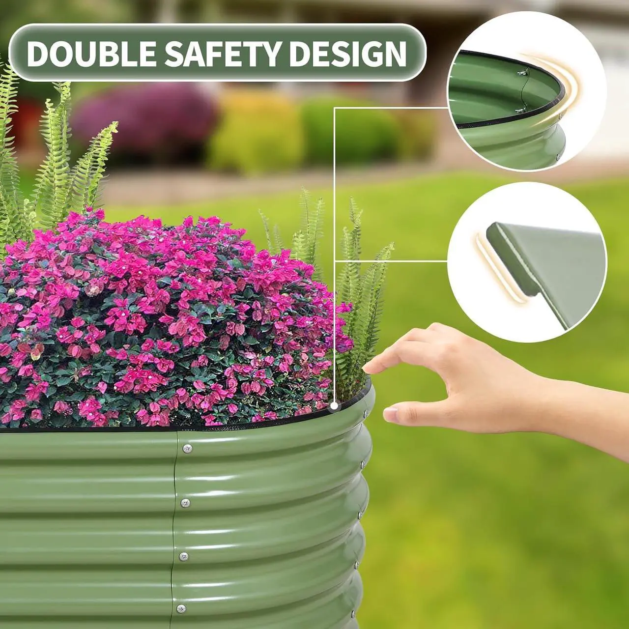 Alt view image 6 of 7 - 1MORE Galvanized Raised Garden Bed- Planter Garden Boxes Outdoor, Raised Beds for Gardening, 4x2x1.4ft Metal Garden Bed Kit for Vegetables Flower, Planter Raised Bed with Protective Tape & Tools.Green