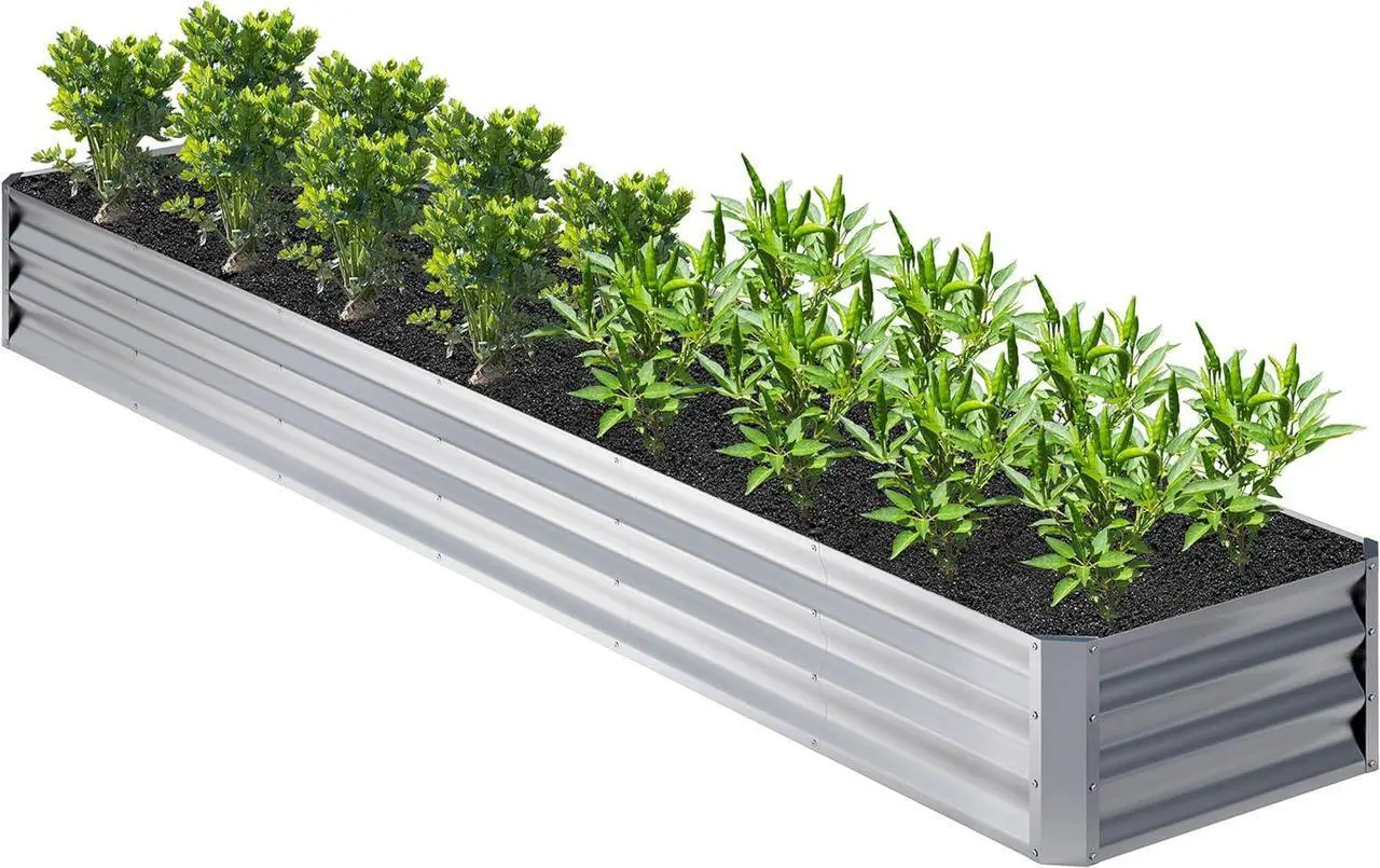 Main image of 12x2x1FT Galvanized Raised Garden Bed,Planter Raised Beds-Metal Garden Box,Large Plant for Outdoor Planting, Vegetables Bed,Flower,Herb-Sliver