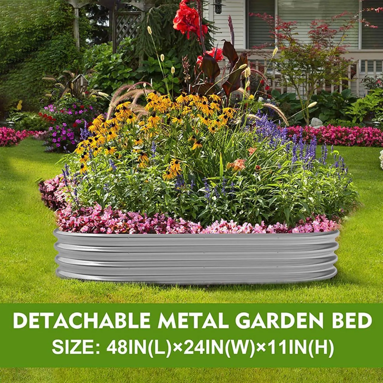 Alt view image 3 of 6 - Galvanized Raised Garden Bed Outdoor Raised Beds Planter for Outdoor Plants Large Metal Raised Garden Bed Kit (4FT)
