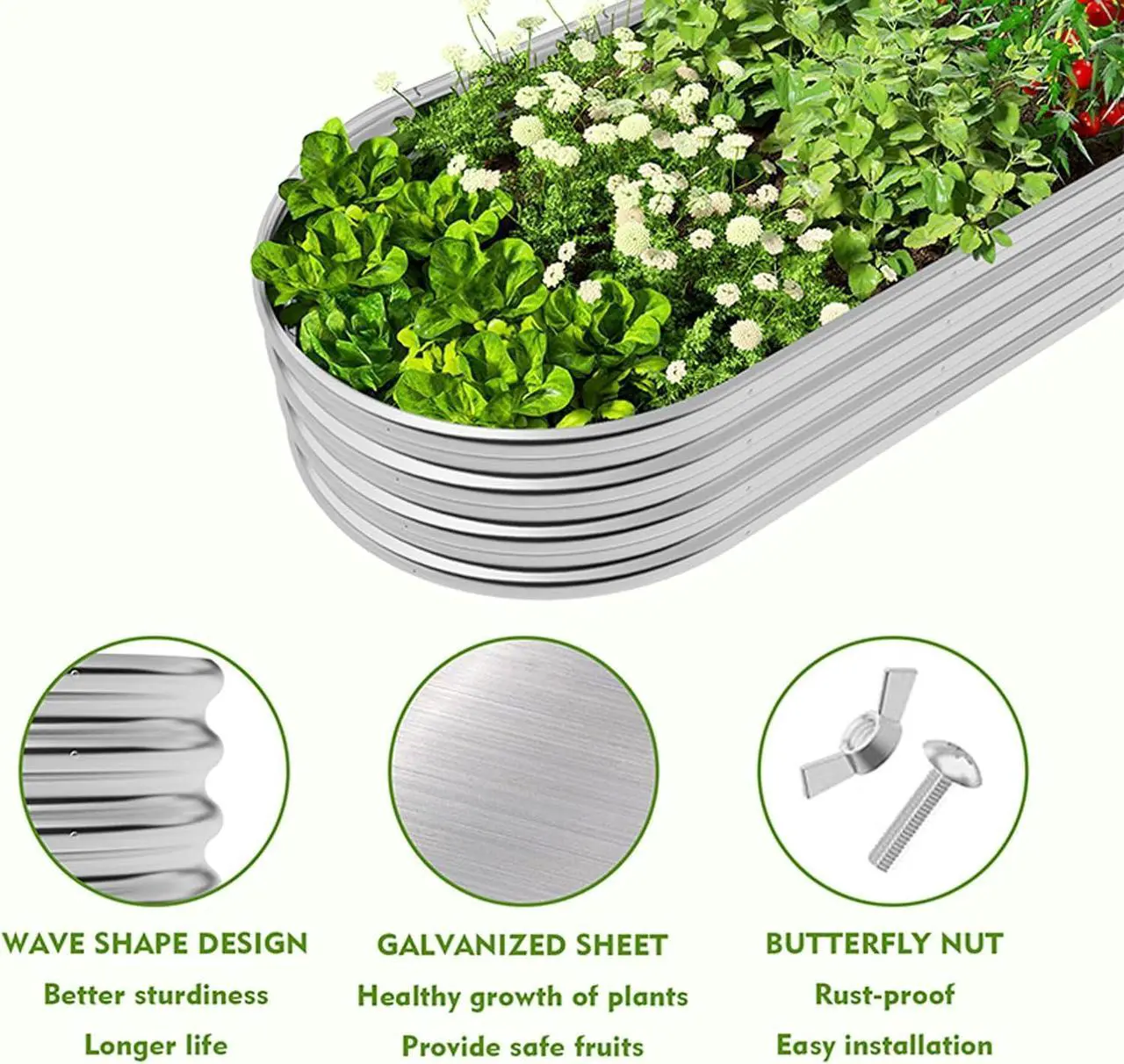 Alt view image 4 of 6 - Galvanized Raised Garden Bed Outdoor Raised Beds Planter for Outdoor Plants Large Metal Raised Garden Bed Kit (4FT)