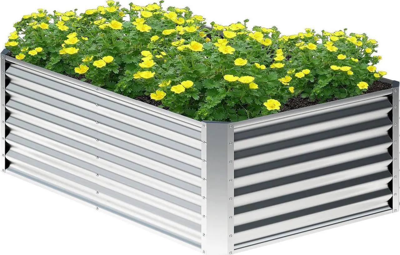 Main image of 4x2x2FT Galvanized Raised Garden Bed,Planter Raised Beds-Metal Garden Box,Large Plant for Outdoor Planting, Vegetables Bed,Flower,Herb-Sliver