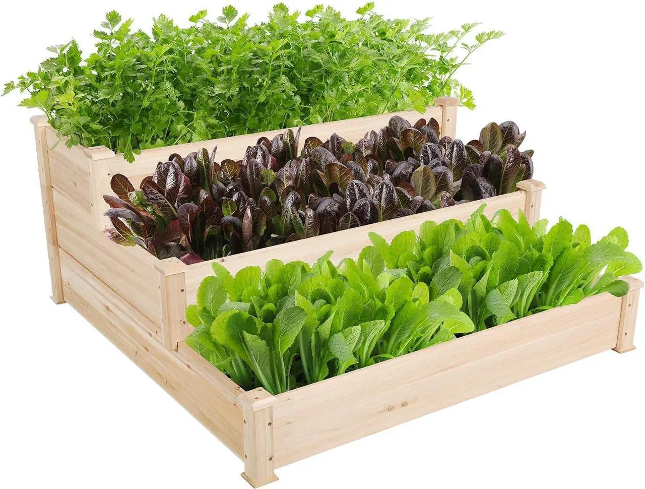 Main image of Topeakmart 3 Tier Raised Garden Bed Wood Garden Box Wooden Vegetables/Flower/Herb Elevated Garden Planter Boxes Outdoor, Wood