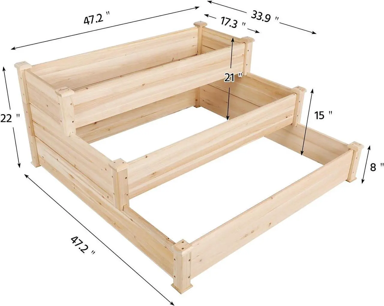 Alt view image 3 of 7 - Topeakmart 3 Tier Raised Garden Bed Wood Garden Box Wooden Vegetables/Flower/Herb Elevated Garden Planter Boxes Outdoor, Wood