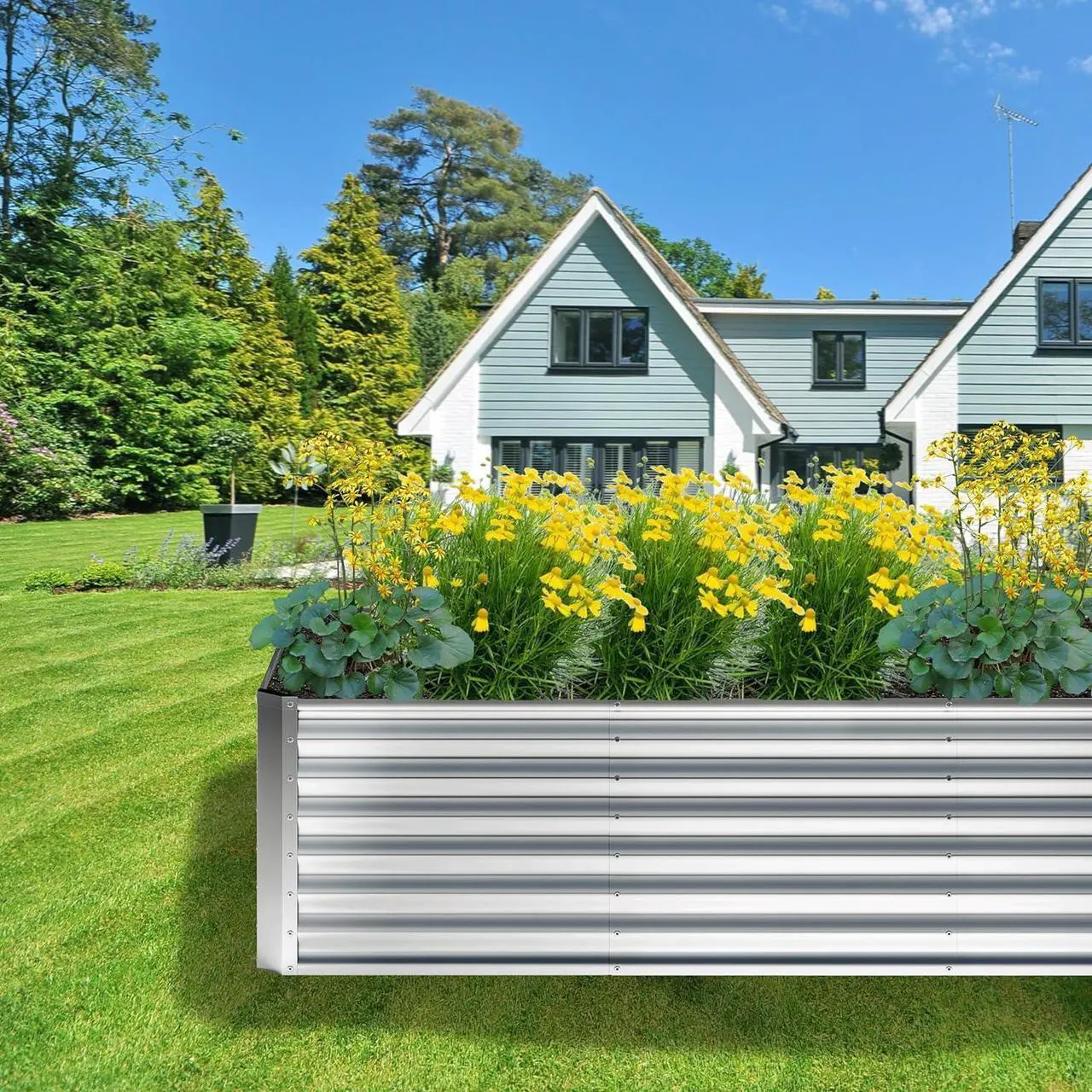 Alt view image 2 of 7 - 8x2x2FT Galvanized Raised Garden Bed,Planter Raised Beds-Metal Garden Box,Large Plant for Outdoor Planting, Vegetables Bed,Flower,Herb-Sliver