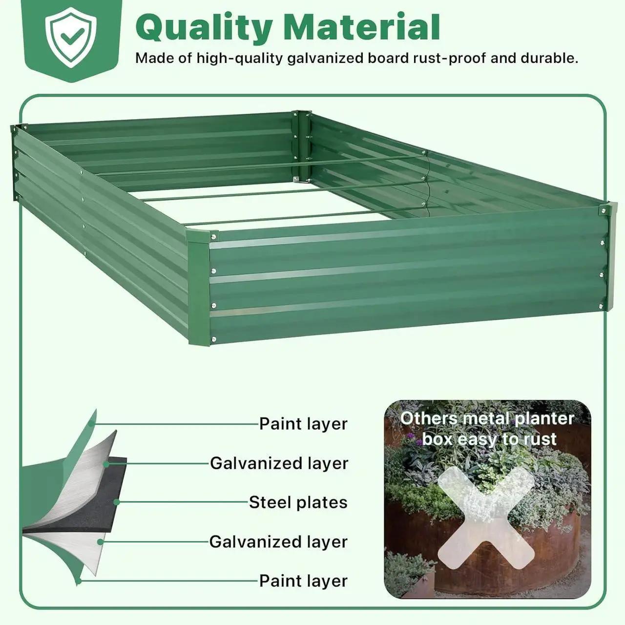 Alt view image 4 of 6 - ONCEMORE Galvanized Raised Garden Bed for Vegetables Flowers Herbs, Metal Raised Garden Bed Kit with 2 PCS Tomato Cage, Gloves, Trellis Netting, Plant Labels, Plant Ties, Green 6×3×1FT